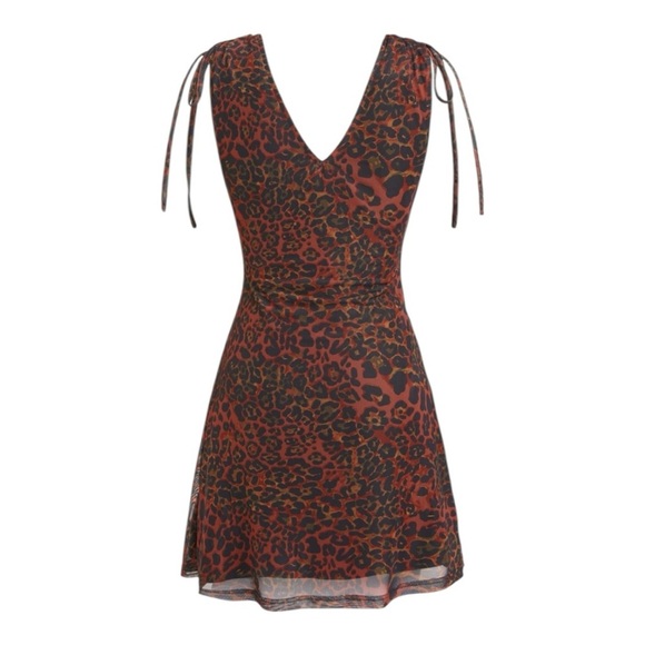 NWT! Cider Red Leopard Print Mesh V-Neck Drawstring-Shoulder Dress. Size 2XL. - Picture 1 of 11